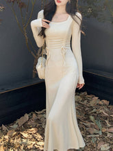 BXOXO party look inspos Autumn Knitted Shirring Mermaid Dress French Elegant High Waist Slim Party Prom Casual Midi Dresses Solid Female Clothes  New